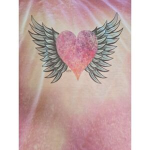 Gildan Soft Style Pink Acid Wash  Heart With Wings Womens Medium Shirt